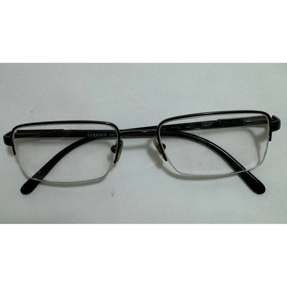 Versace‎ Silver Black Rectangular Half Rim Eyeglasses Frame MOD 1106 50 18 135